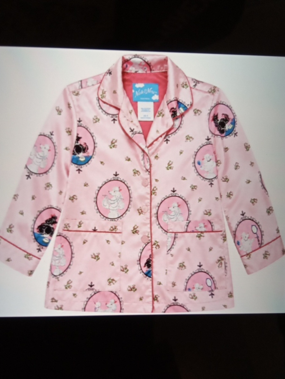 Nick & Nora Sleepwear Top Only Poodles Print Art To Wear Girls Xs Comfy